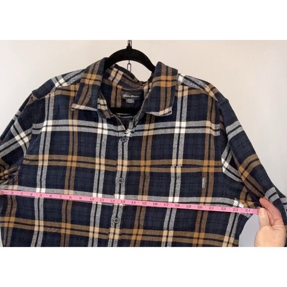 Eddie Bauer Mens Cotton Flannel Long Sleeve Blue Plaid Button Up Shirt XL - Picture 5 of 7